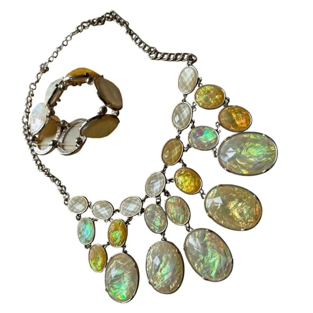 Macys Statement Necklane Opalescent Stone Bib Necklace & Matching Bracelet Set - Image 5