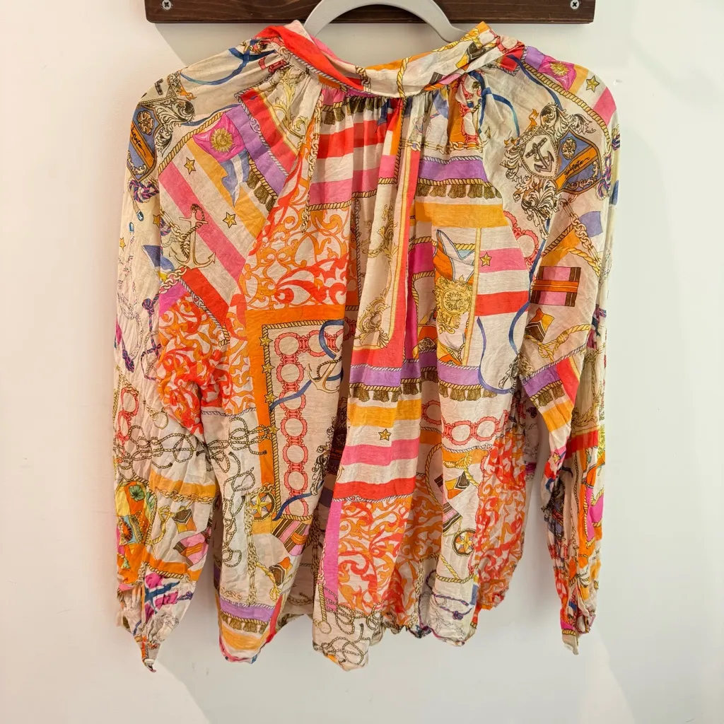 Shirtaporter Mixed Print Cotton/Silk Popover Top Large Pink - Image 3