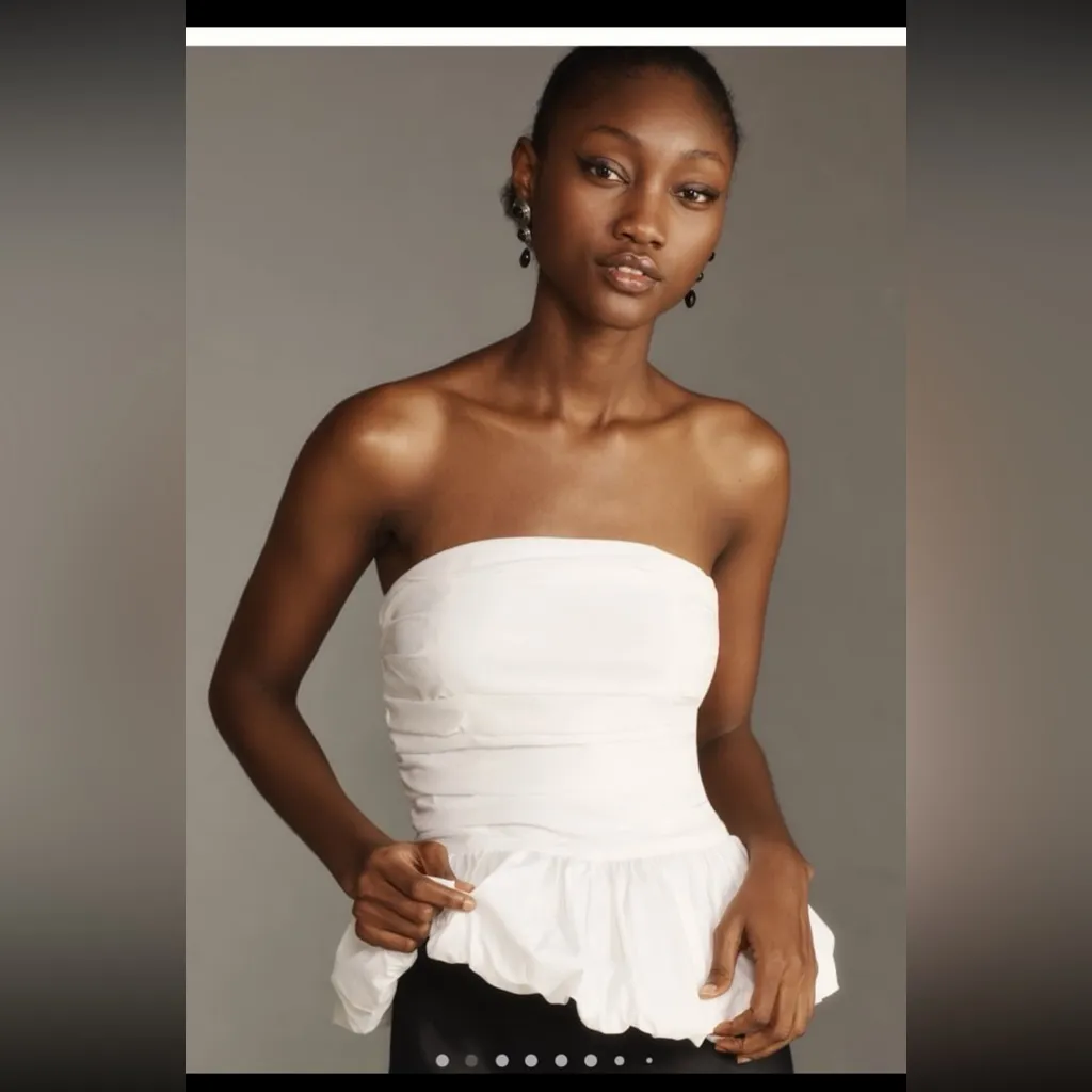 Anthropologie Maeve White Strapless Drop-Waist Bubble Top - Image 3