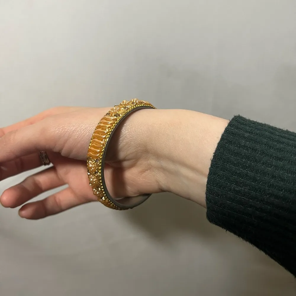 Gold and Brown Textured Bangle Bracelet - Image 2