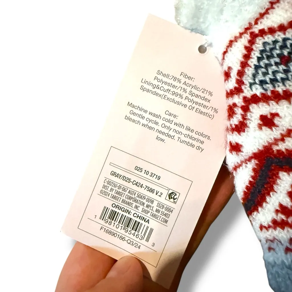 Auden NWT Fair Isle Ankle Socks Women’s Gray‎ White Red Double Lined Cozy Knit Gray - Image 4