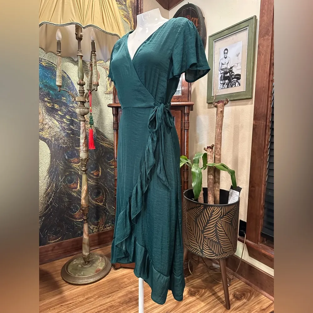 Blue Rain Green Asymmetrical Wrap Dress - Image 5