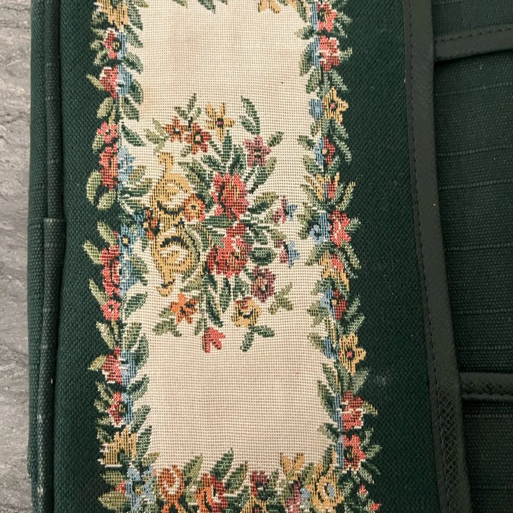 VTG Green Floral Tapestry Bible Book Zippered Carrying Tote Case Handles Pockets - Image 10