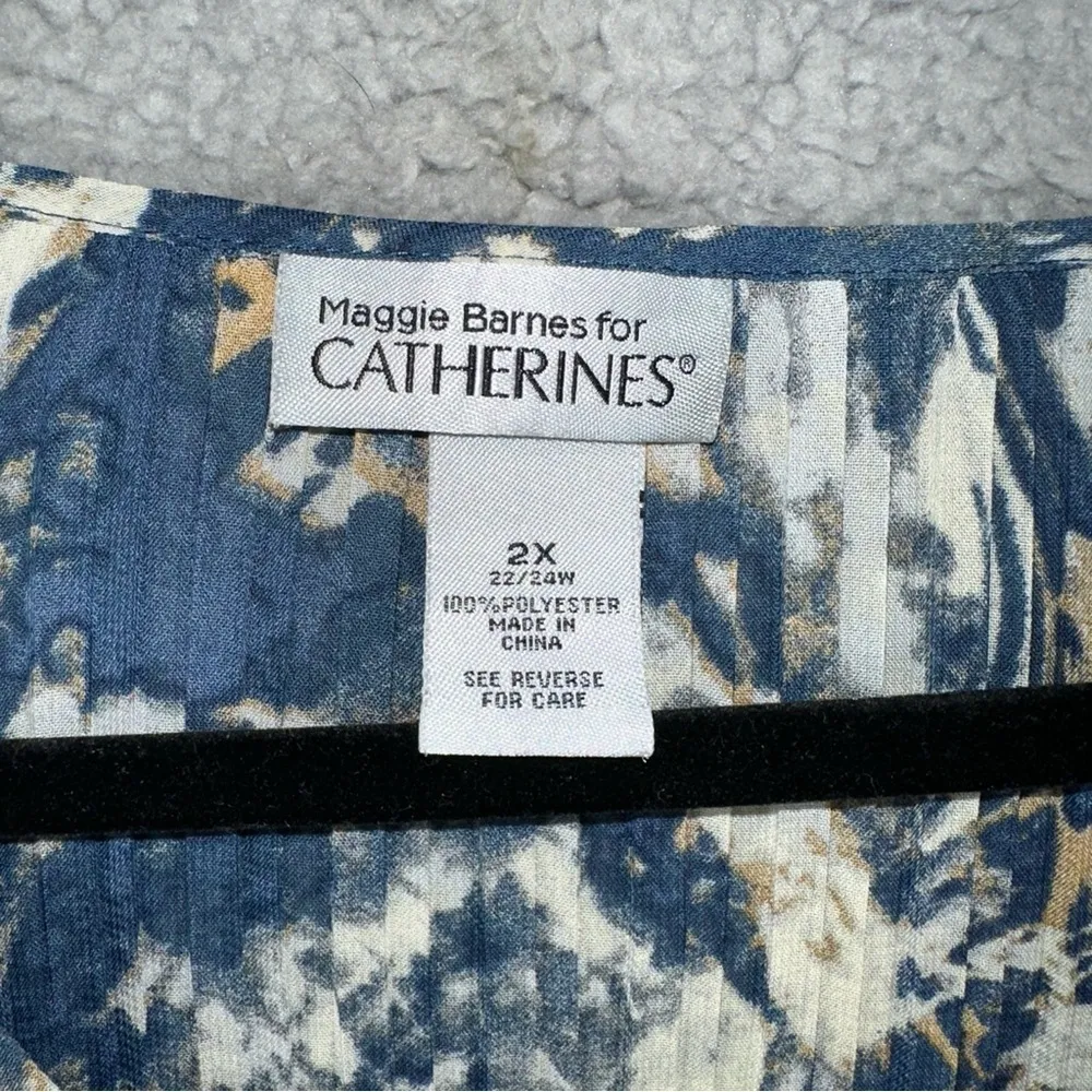 Maggie Barnes Top Womens 2X Blue Watercolor Catherine's Pleated Studded Tunic - Image 2