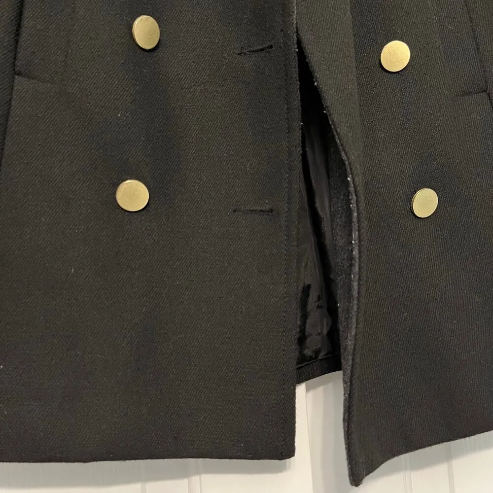 H&M Double Breasted Peacoat Wool Blend Jacket Black Gold Size 2 Buttons Warm Y2K - Image 7