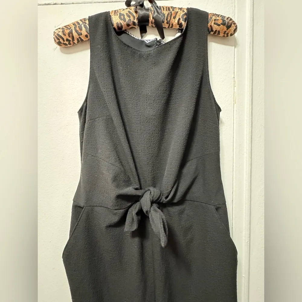 Vineyard Vines Black Sleeveless Seersucker Tie Waist Jumpsuit Size 0 - Image 4