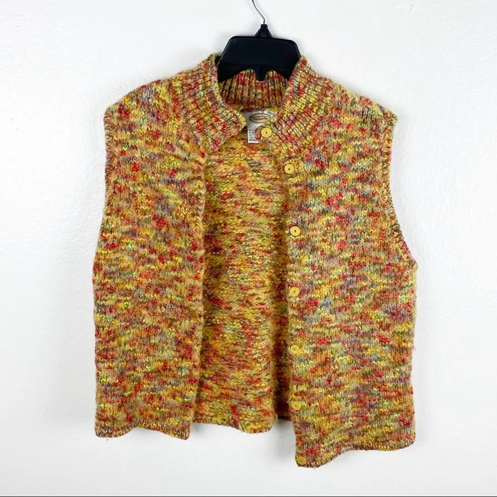 TALBOTS Multicolored Wool Blend Mock Neck Snap Closure Vest, Size Large - Image 7