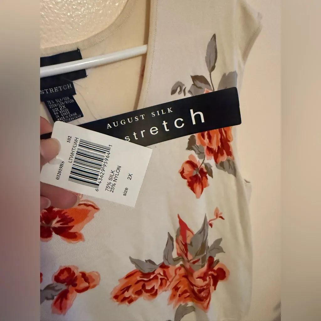 2X August Silk Sweater Top Silk Blend Plus 2X Beige  Floral Colorful Knit Top - Image 6