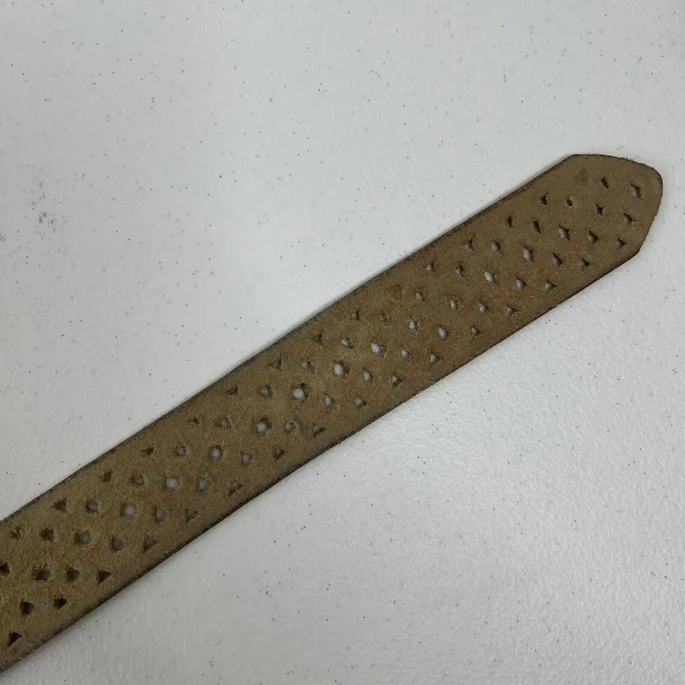 Calvin Klein Size L Belt Leather Beige Perforated Silver Tone Buckle Vtg Women’s - Image 11