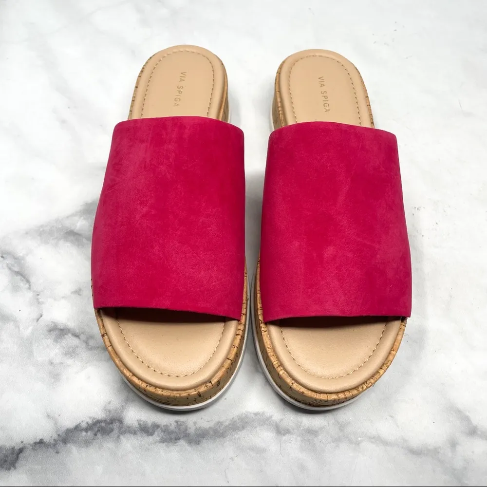 NEW Via Spiga Garcella Suede Platform Slip On Slide Mule Sandals Summer 70s 8.5 - Image 2