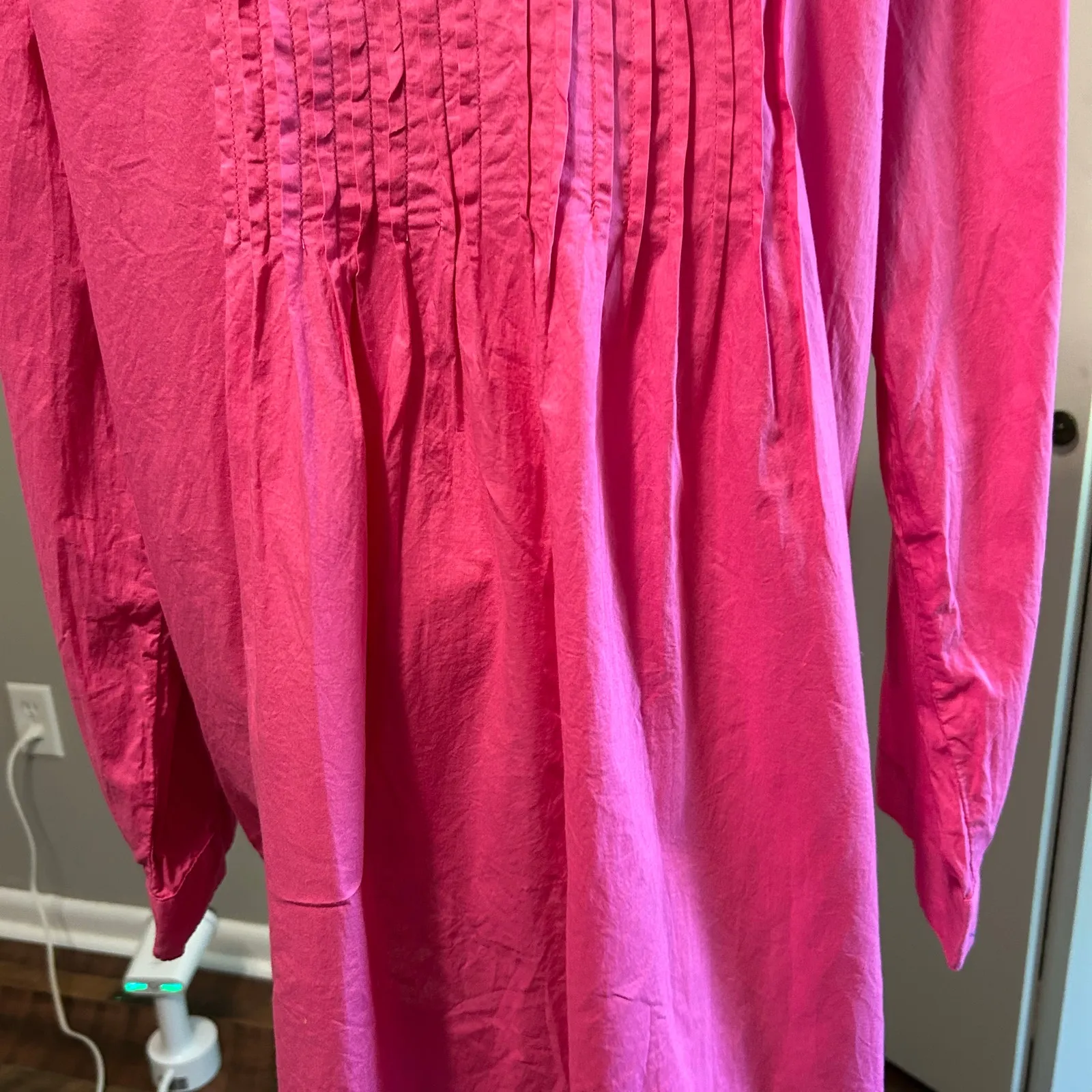 Woman Within Top S M Button Up Peasant Smock Fuchsia Pleats Artsy 100% Cotton - Image 9