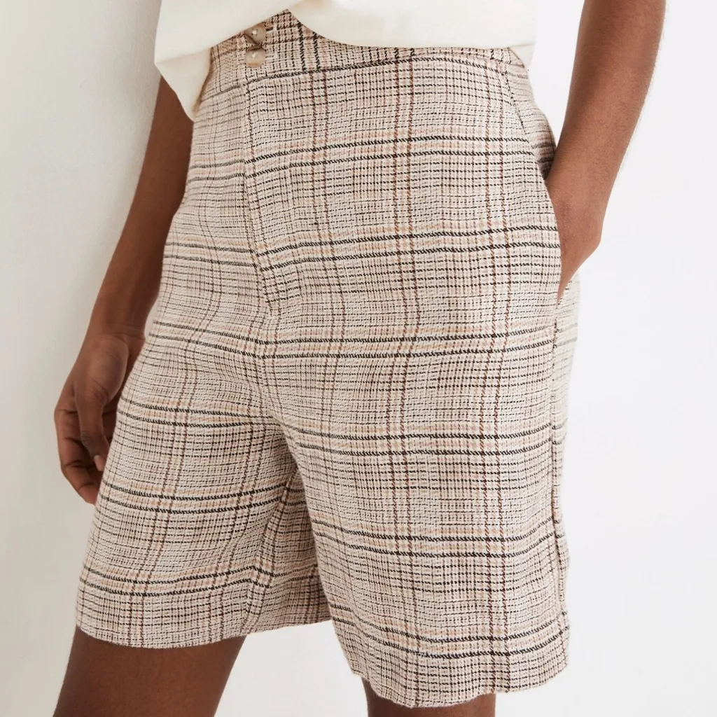 Madewell Linen Clean High Rise Shorts in Plaid 5” Inseam Size 14 - Image 3