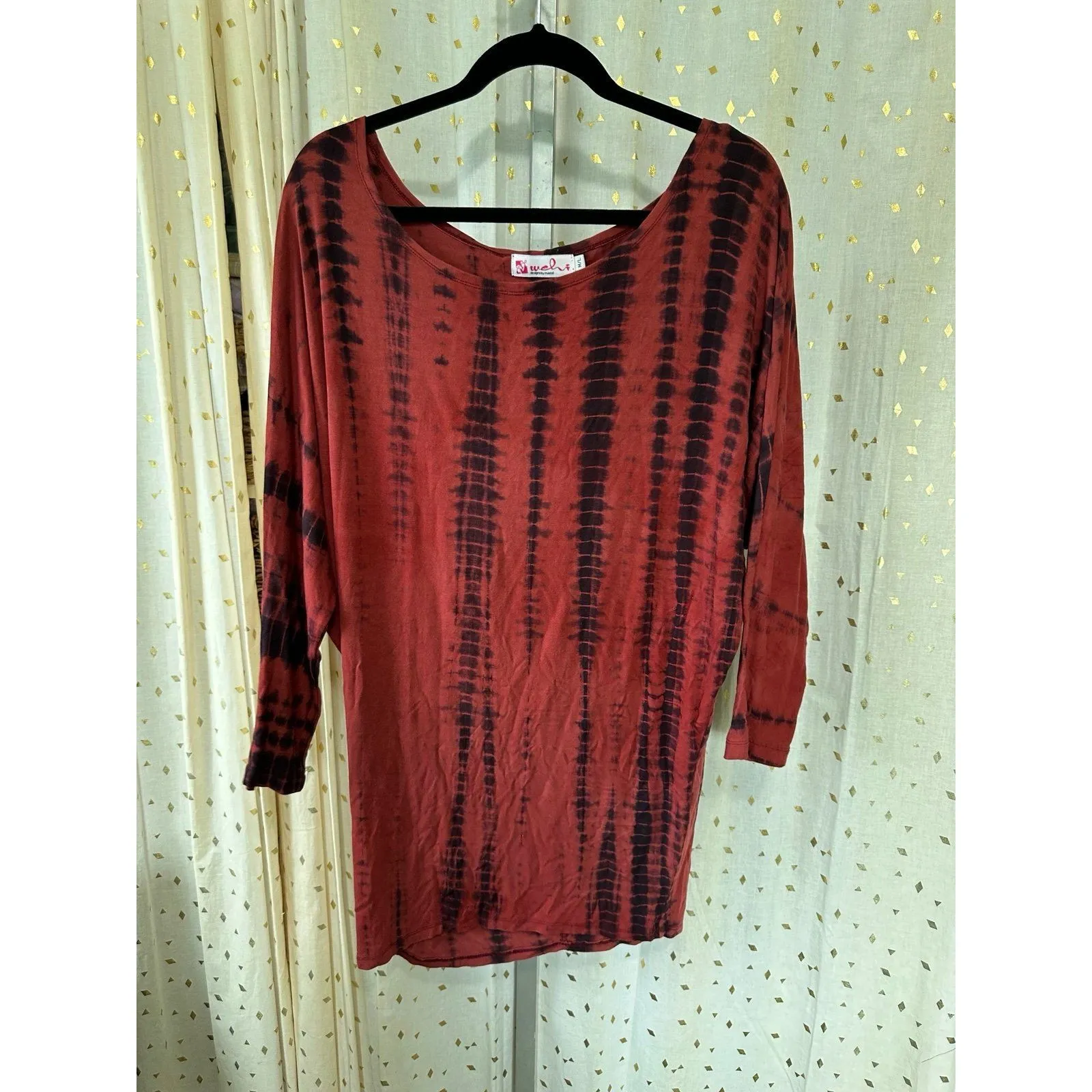 Wehi Designs Hawaiian Bohemian Tie Dye Dolman Sleeve Stretch Mini Dress M/L Size M - Image 2