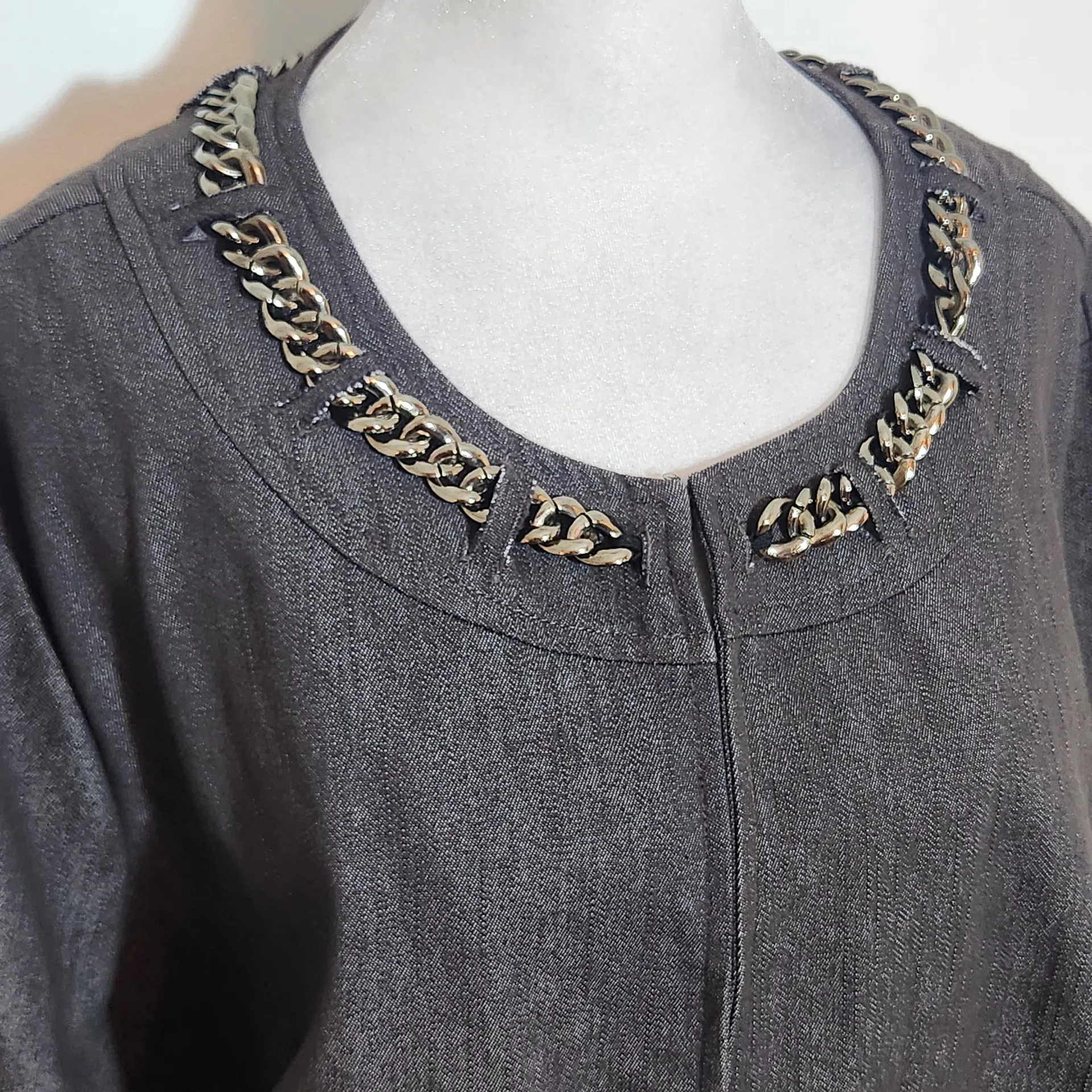 Cato Gray Denim Chain Embellished Jacket Size 18/20W Cato Woman Denim Jacket - Image 3