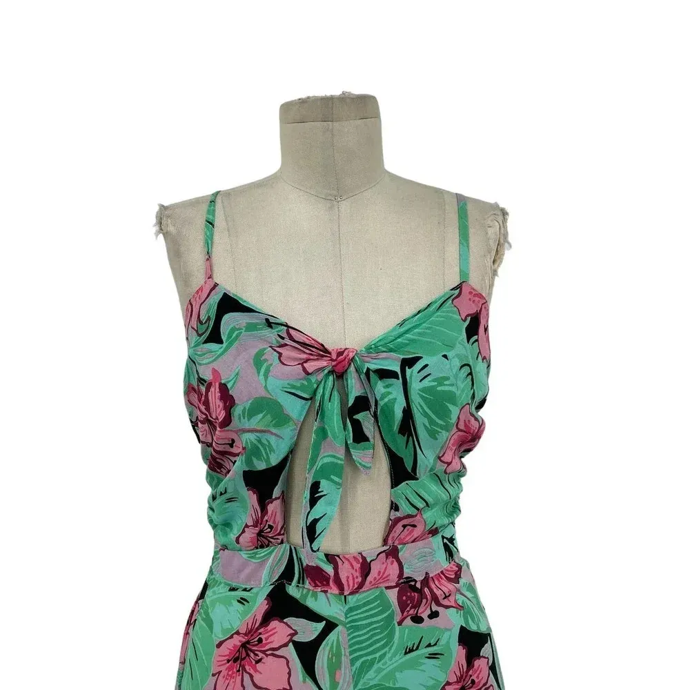 Cleobella Angelina Hawaii Tie-Front Jumpsuit Green Pink Floral Palm‎ Size Small - Image 5