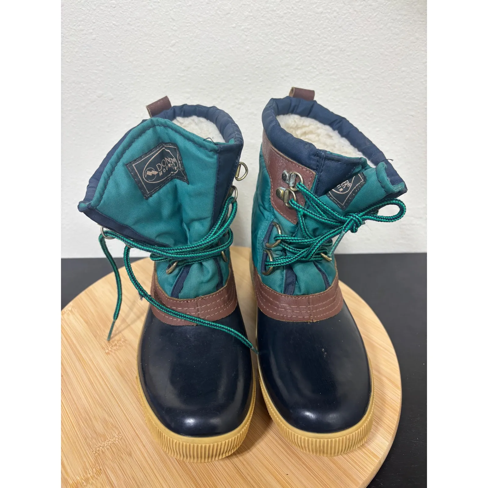 Vintage Donner Mountain Sno Drift Women's Size 8 M Duck Boots Teal Brown Lined Black - Image 3