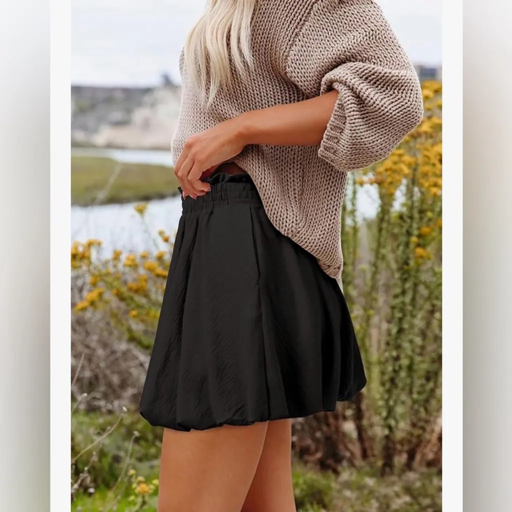 NEW Black Cotton Blend Bubble Pockets Y2K Built in Shorts Mini Skirt L Size L - Image 5