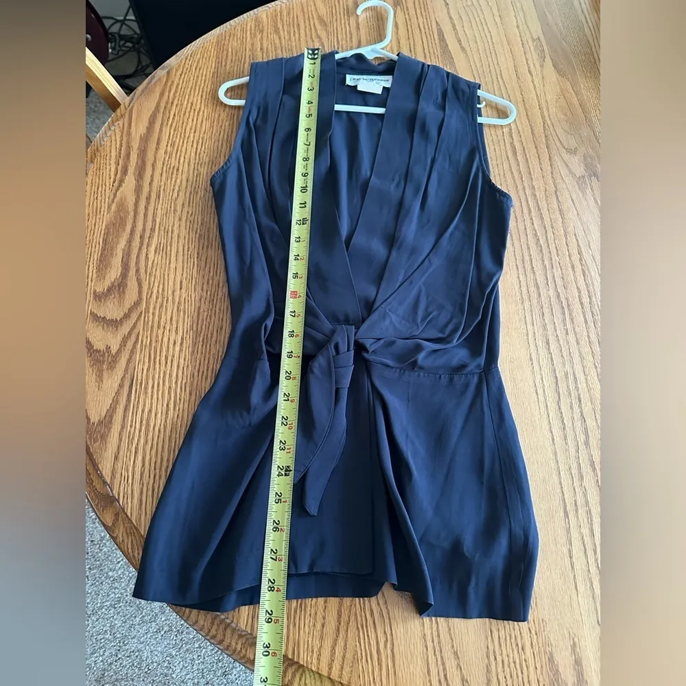 Vintage 1970's Francine Browner Deep V Neck Open Sleeveless Top Tie Belt Sz S Blue - Image 8