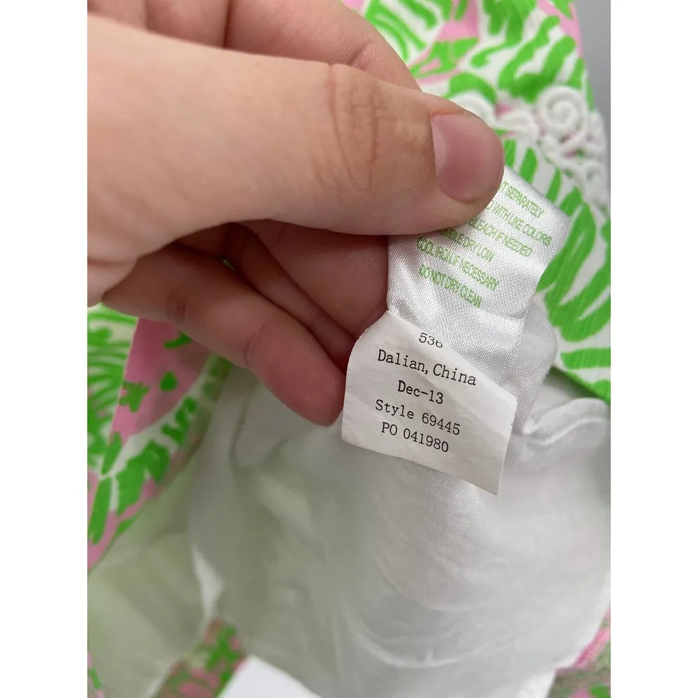 Lilly Pulitzer Liz Shift Dress Sunnyside Lion Print Green Pink Big Cat Size 00 - Image 6
