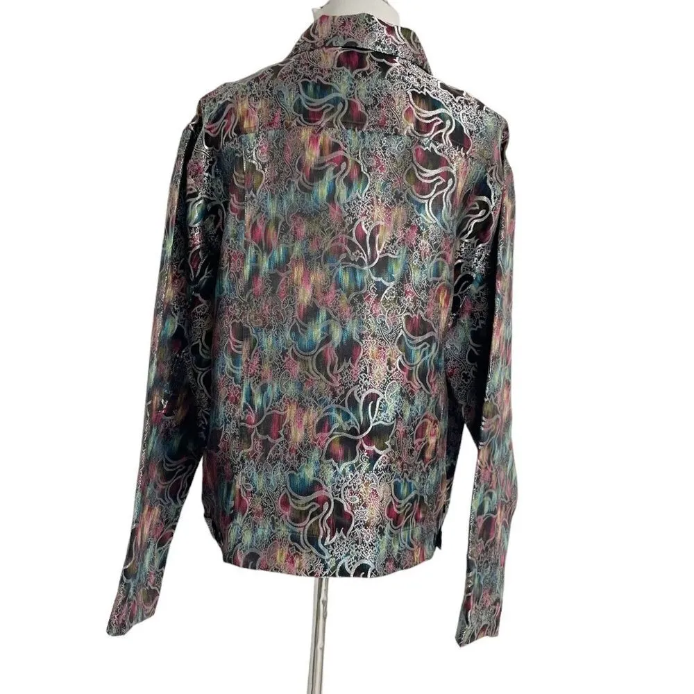 Chico's NEW  3 XL Jacket  Top Blouse Button Down Collared Rainbow Abstract Artsy - Image 4
