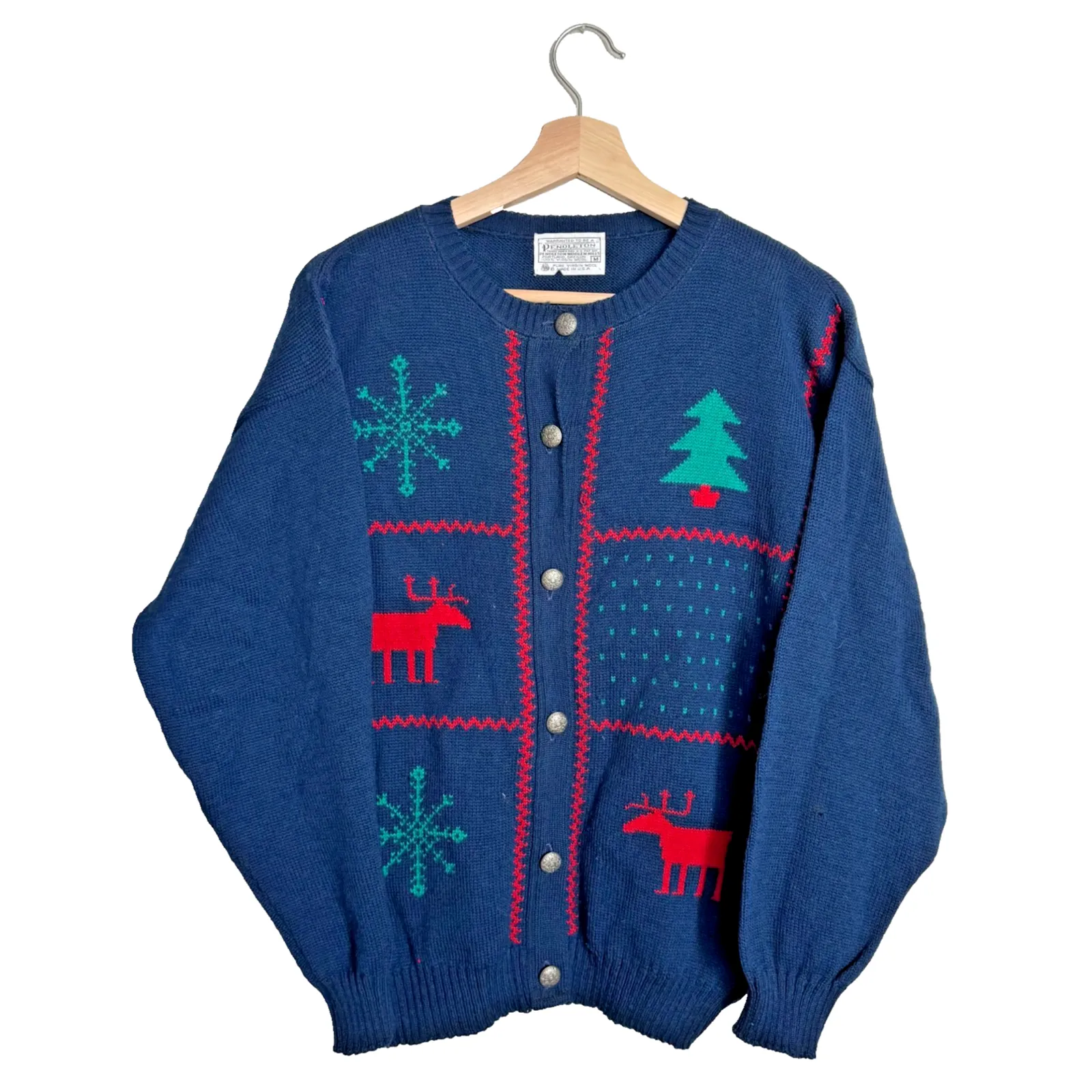 Vintage Pendleton Wool Holiday Sweater Cardigan Size M Navy Metal Buttons USA - Image 3