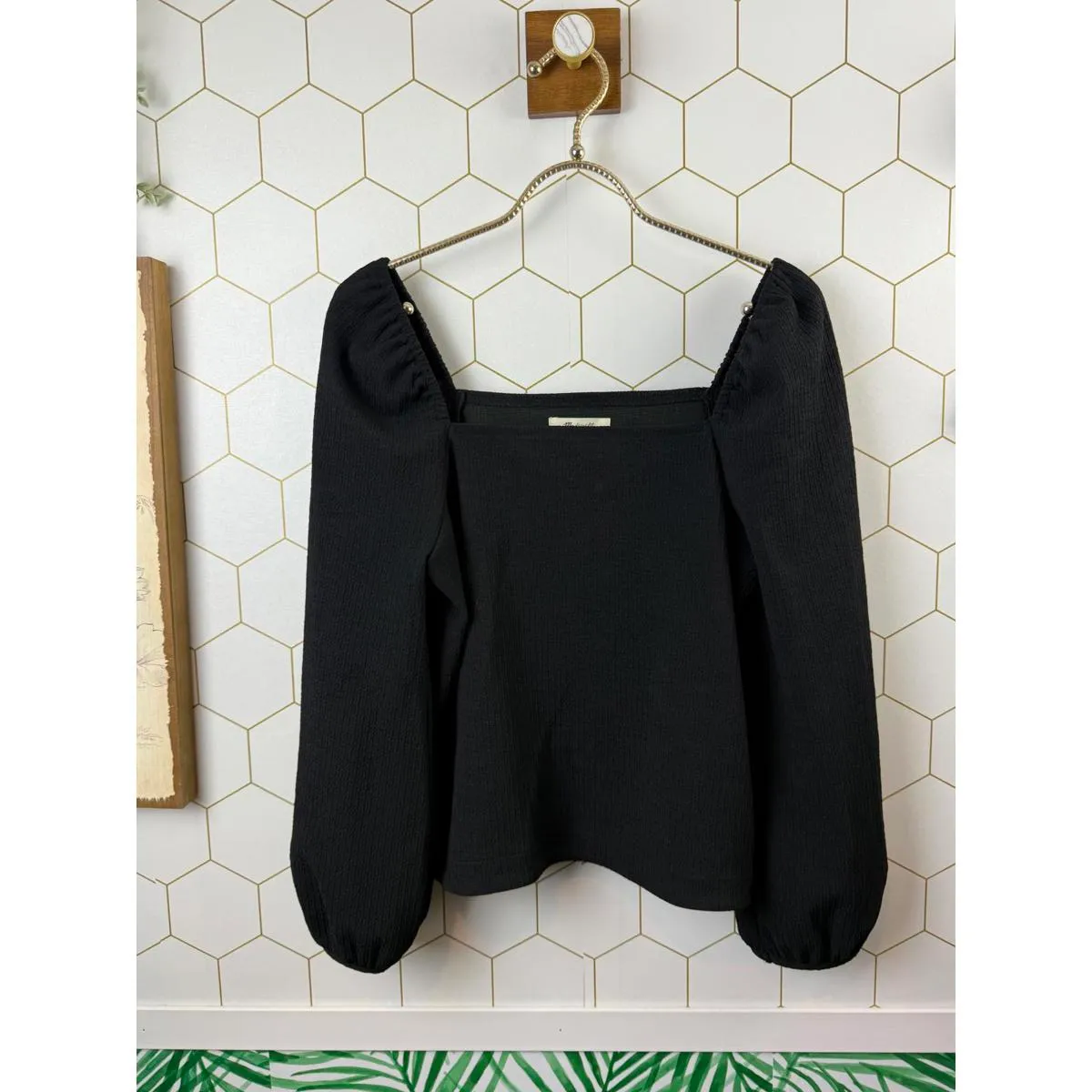 Madewell Black Square-Neck Puff-Sleeve Top - Size - Small - Image 6