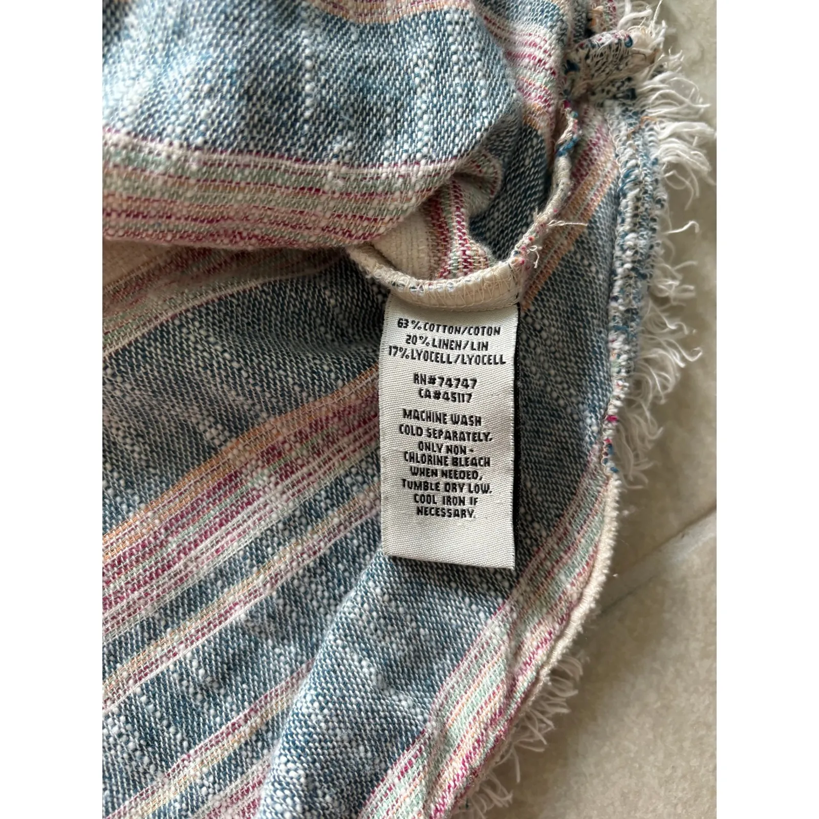 Bob Timberlake Top Women Medium Cotton Linen Stripe Fringe Southwestern Festival - Image 6