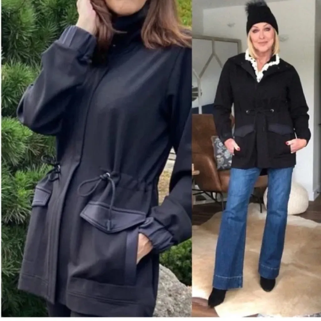 CABI Tuxedo Parka Ponte Knit Longline Anorak Jacket in Black Size XS - Image 8