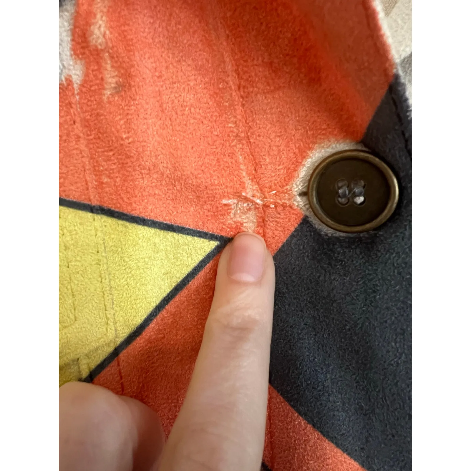 Origami by Vivien Blouse Colorful Geometric Lace Faux Suede ButtonUp XXL 2XL - Image 7