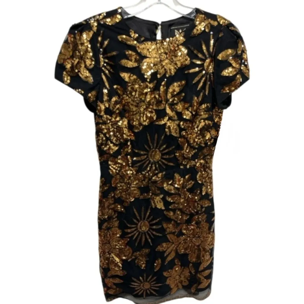 NWT Milly Kyla Holiday Nights Gold & Black Floral Sequin Mini Dress Size 4 - Image 8