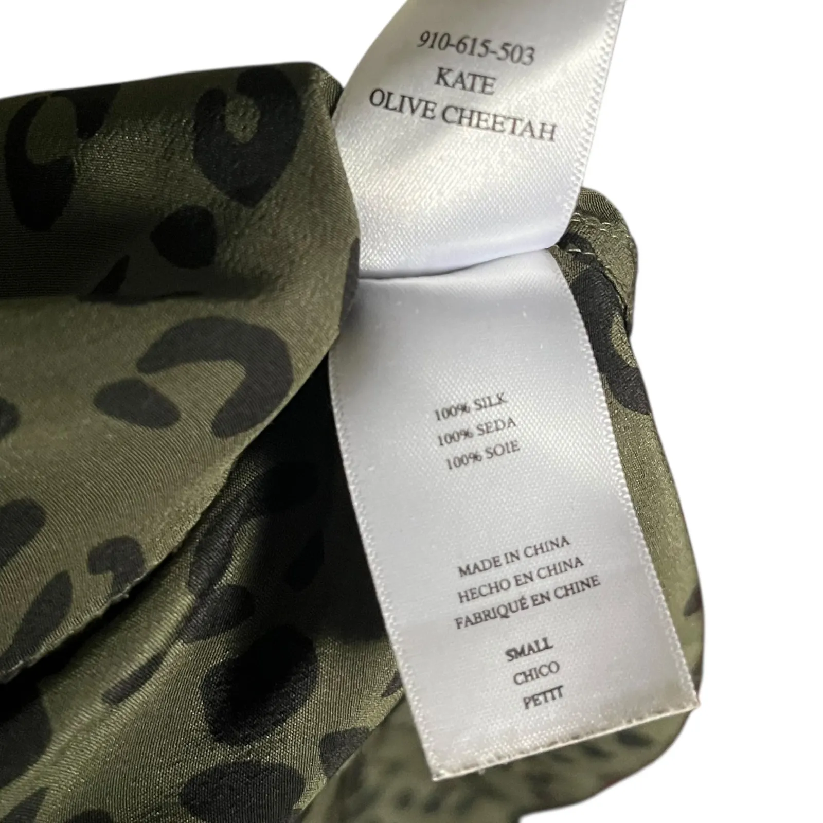 Rails Kate Olive Cheetah Print 100% Silk Button Down Shirt Women's Size Small - Image 5