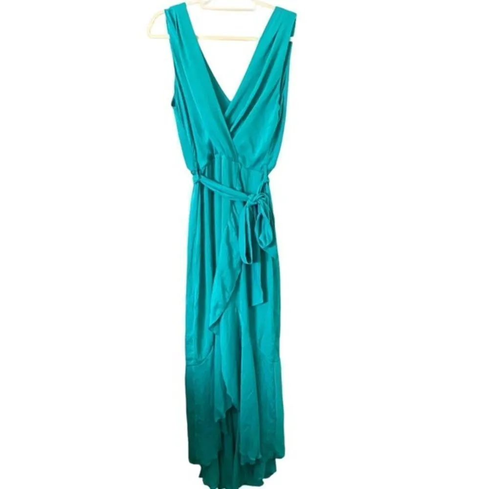 FLOUNCE LONDON Wrap Satin Midaxi Dress‎ Sz 8 Green - Image 2