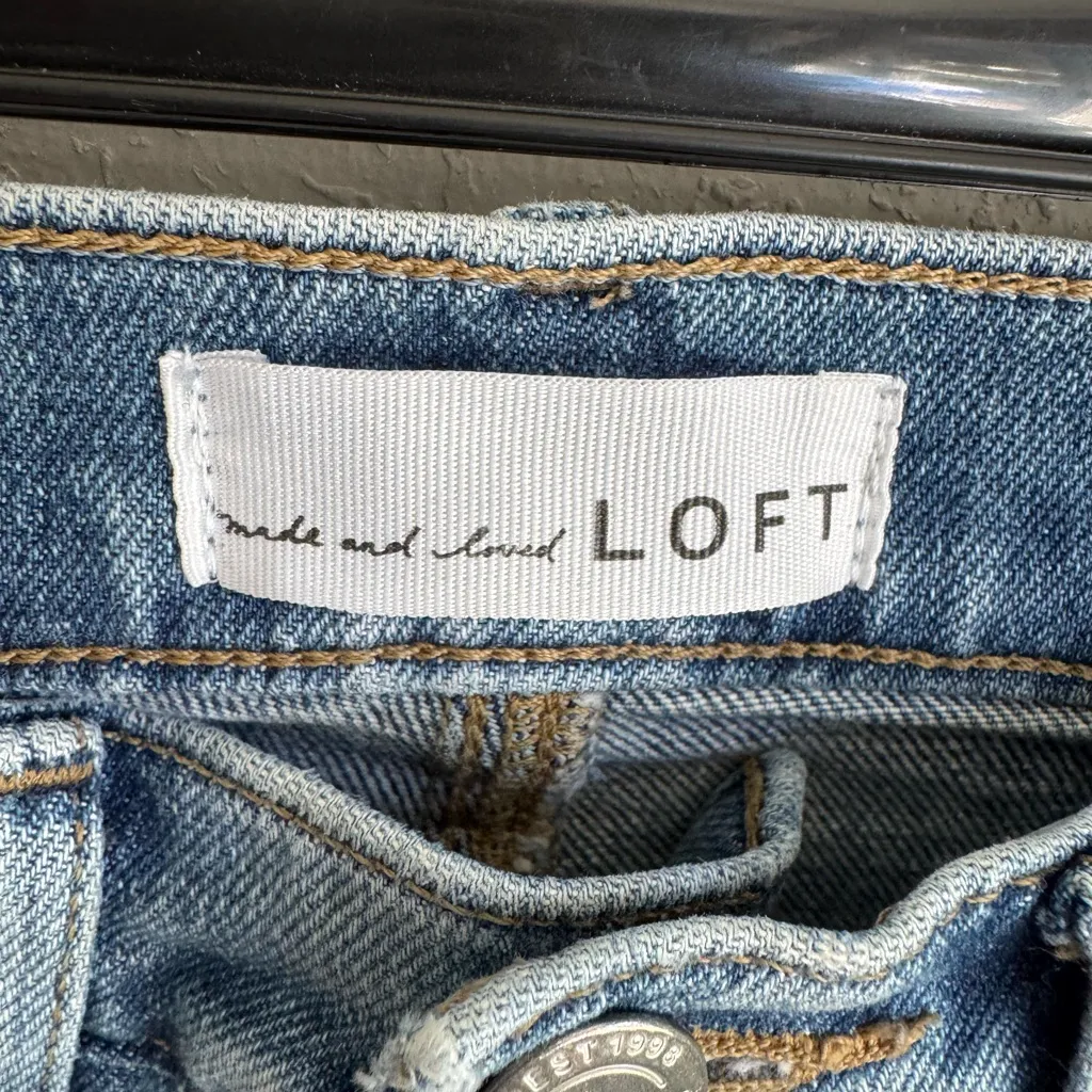 Loft Light Wash Blue Denim High Waist Crop Straight Leg Jeans Women 2 Distressed - Image 3