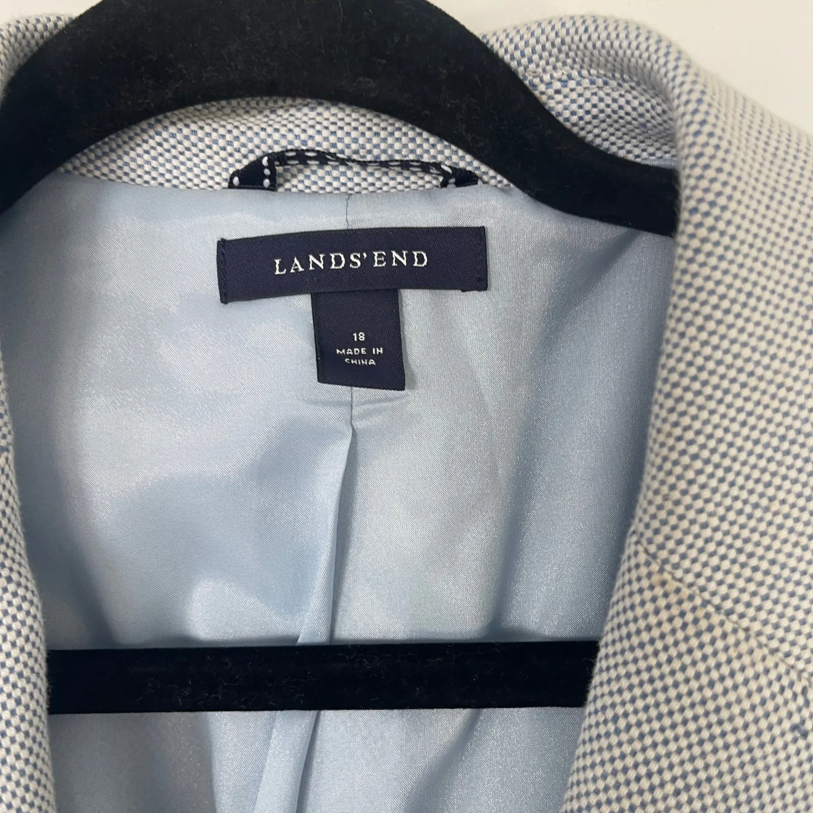 Lands End Womens‎ Blazer Jacket Light Blue White Check Size 18 - Image 4