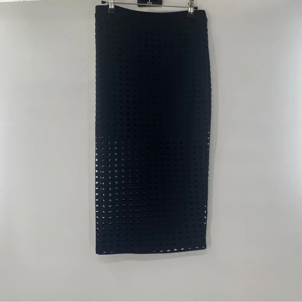 T Alexander Wang Perforated Fishnet Look Jersey Midi Skirt Black Small 4/6 Edgy - Image 4