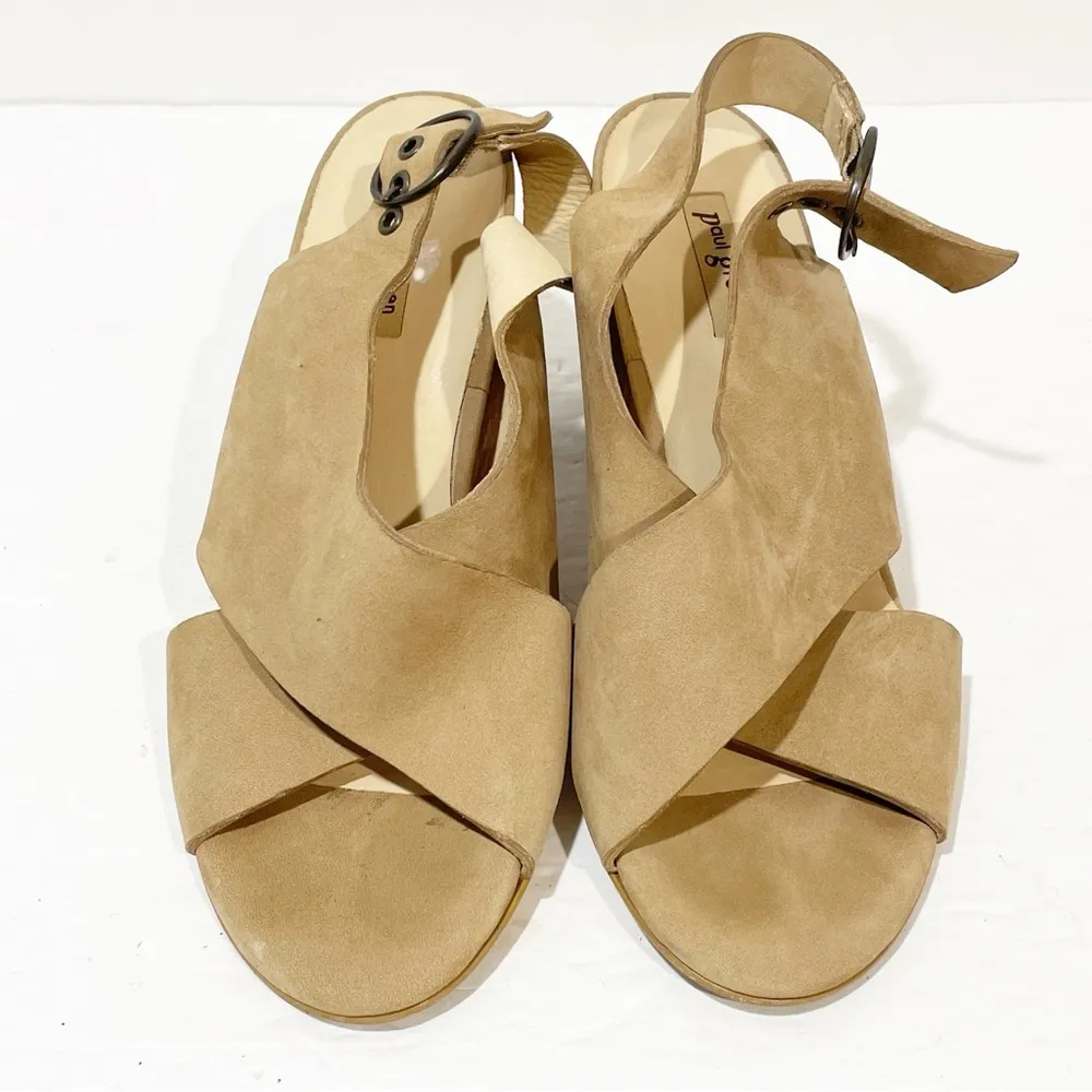 Paul Green Women's Retro Leather Crisscross US 6 Tan Brown Slingback Heels - Image 2