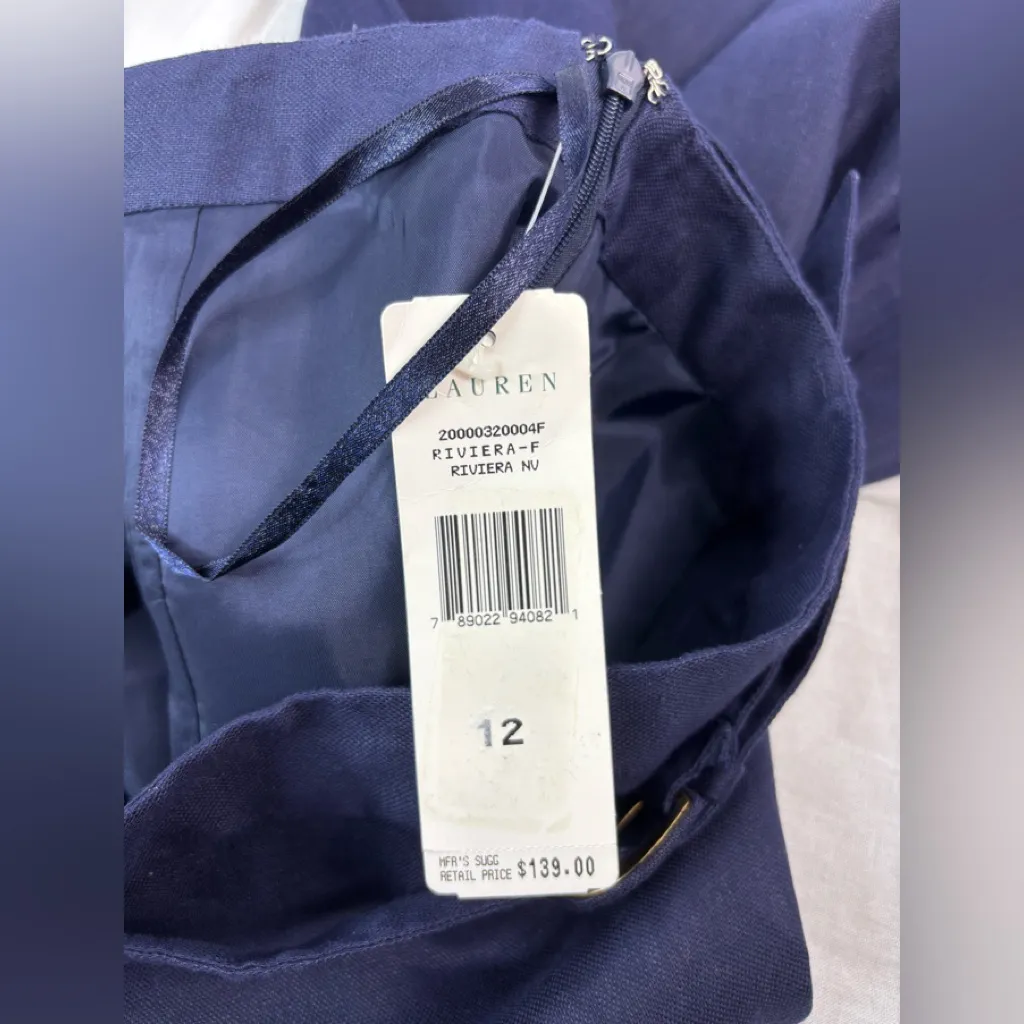 Lauren Ralph Lauren 12 Linen Midnight Blue Pencil Knee Skirt - New! - Image 11