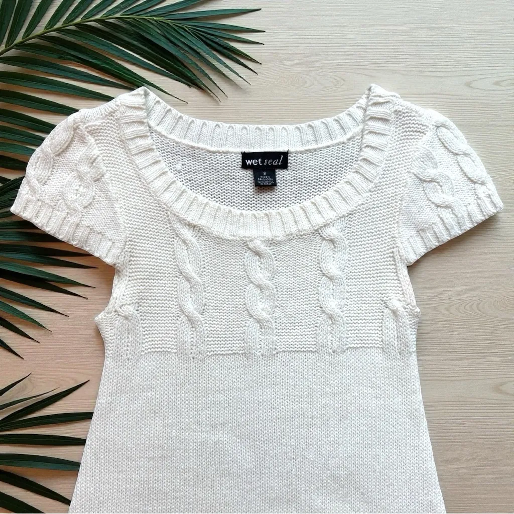 Wet Seal Cable Knit Sweater Dress – Light Cream White – Size S Y2K - Image 2