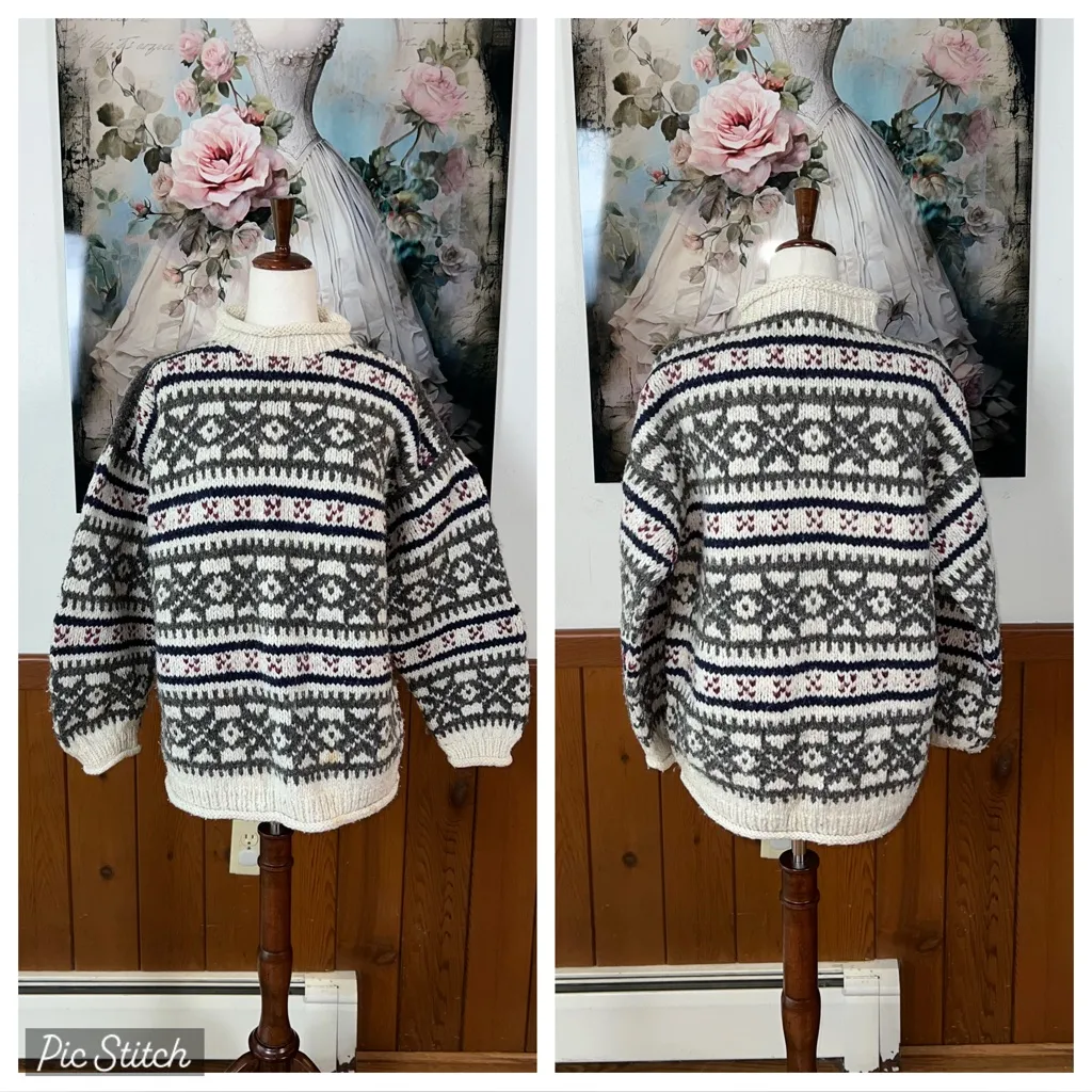 Awesome Vintage 1980s Rey Wear Wool Fair Isle Sweater! Size L - Image 2