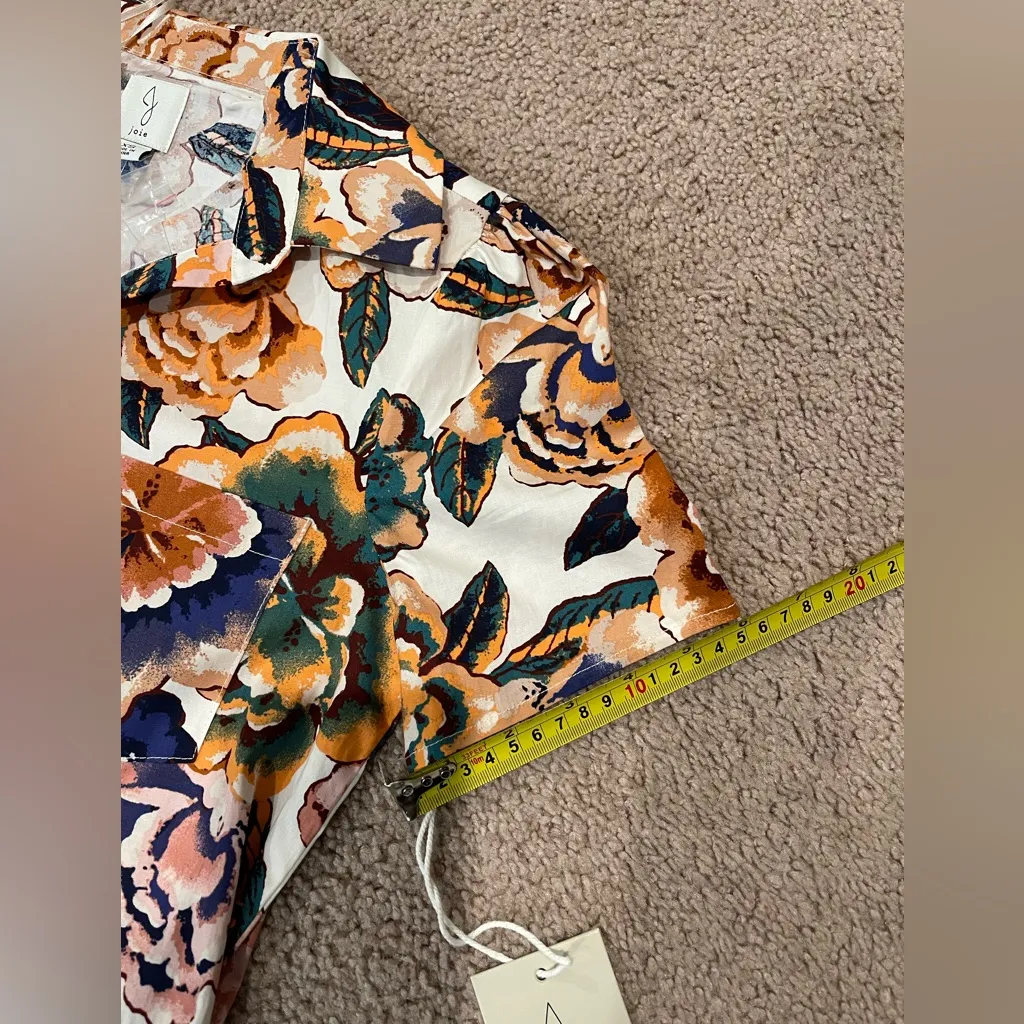 JOIE Boho Retro Floral Ruffle Hem Collared Mini Dress - Image 8