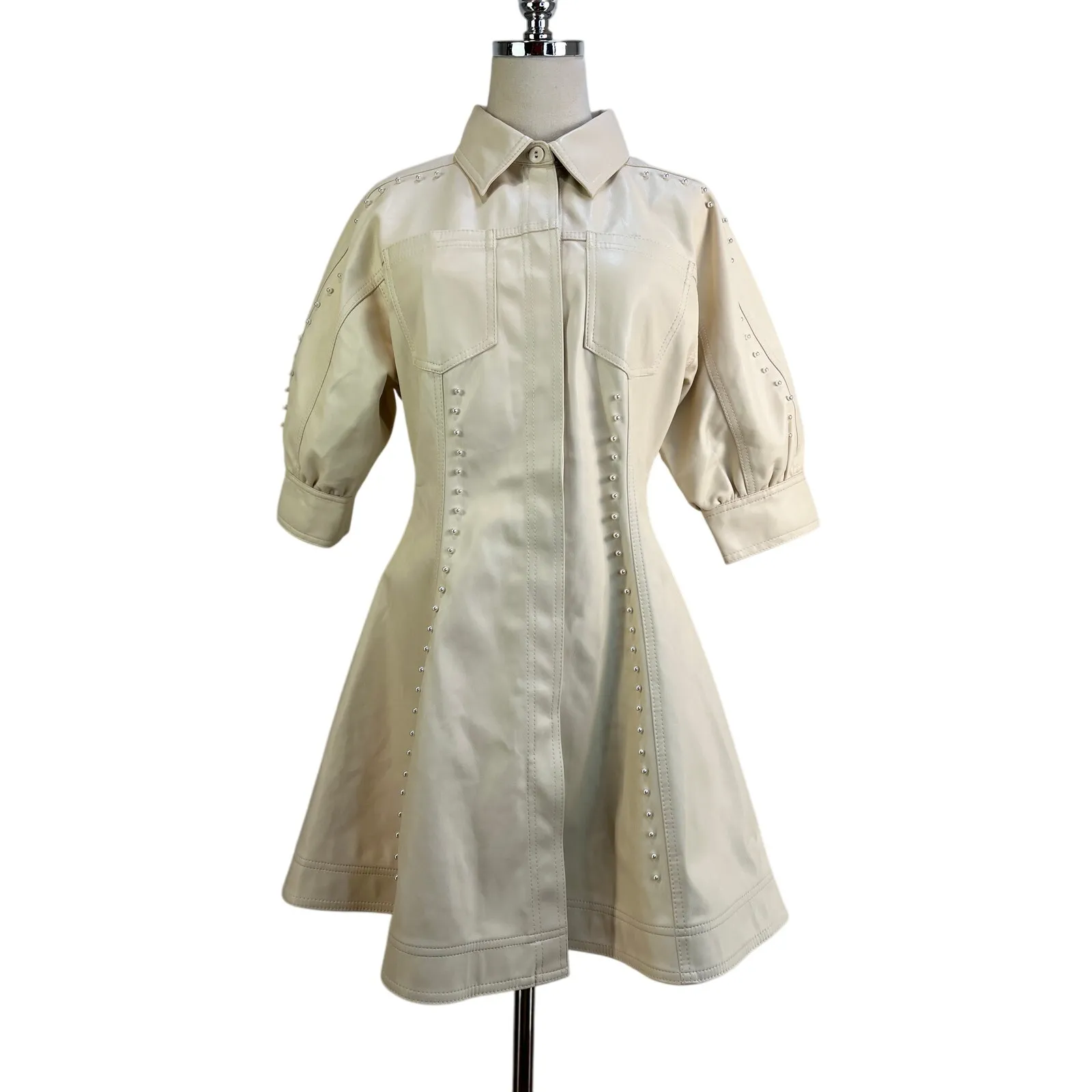 Aje Claire Pearl Mini Dress Faux Leather Ivory Cream Ecru White Size 8 - Image 2