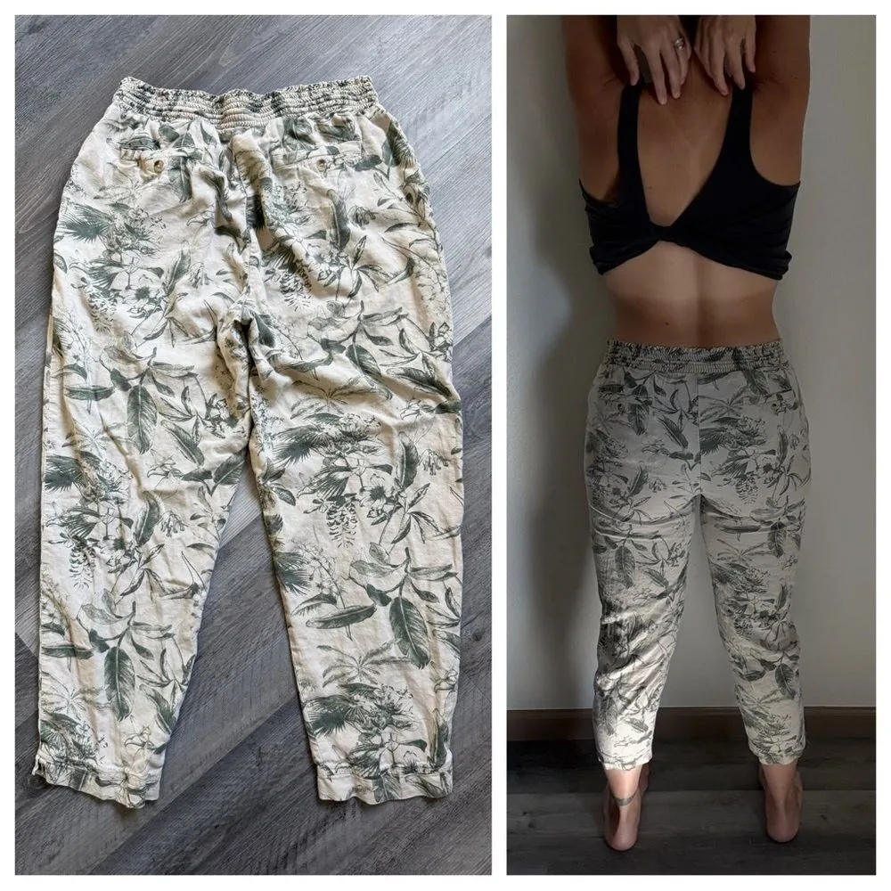 Lucky Brand Joggers Floral Tropical Pull On Small Khaki Green - Image 5