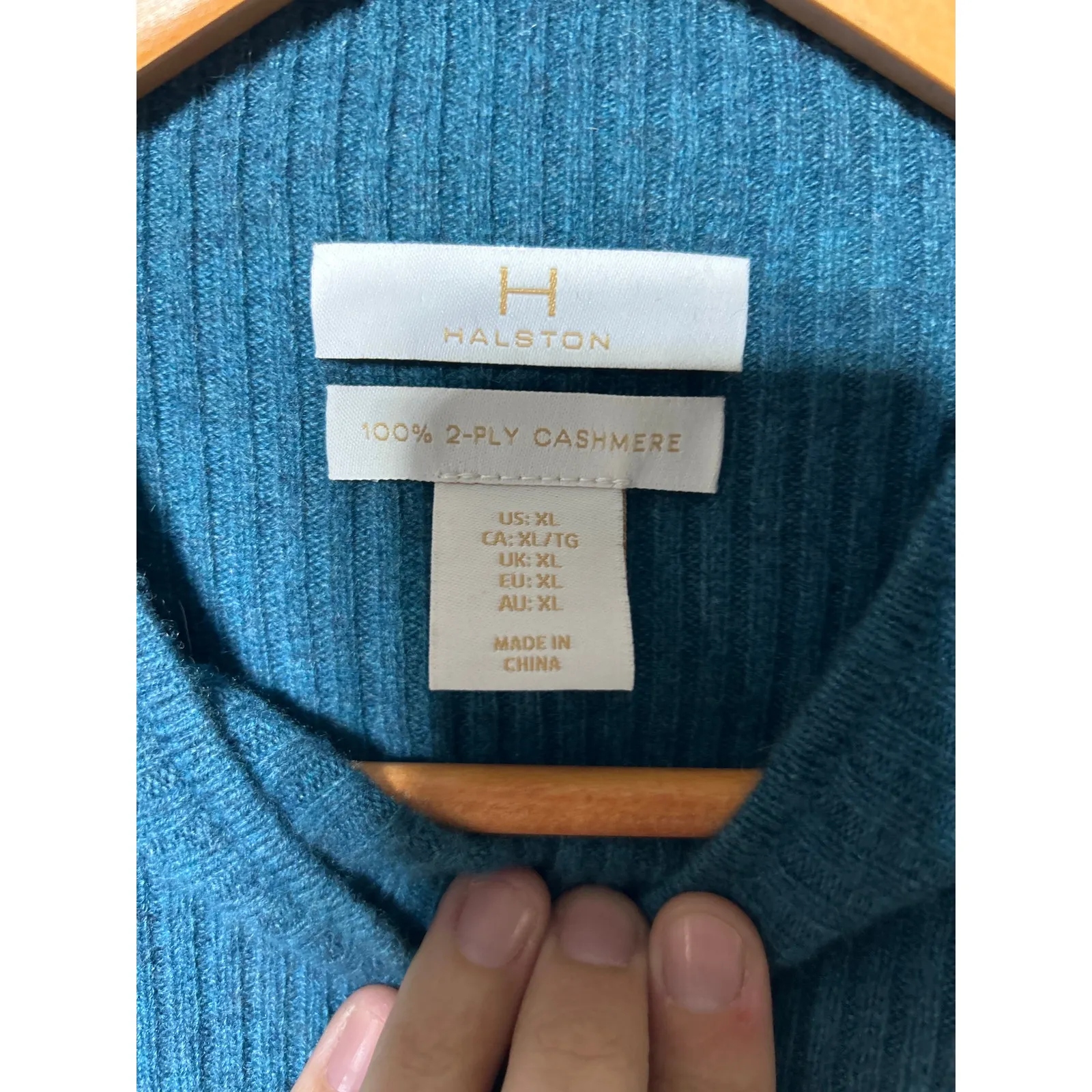 Halston Cashmere Shell XL Teal High Neck Sleeveless Tank Sweater 2 Ply Blue - Image 4