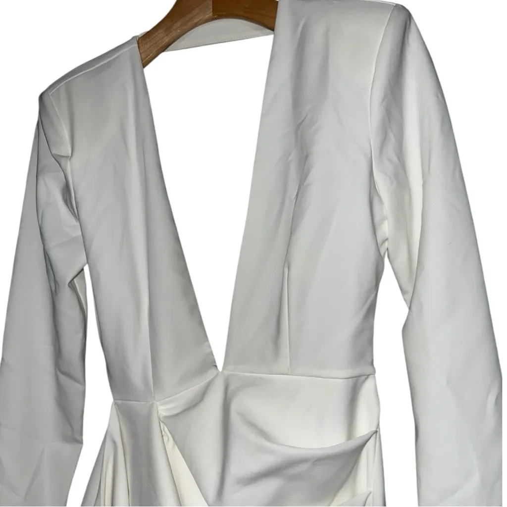 Michael Costello x REVOLVE NWT Women’s Size S Ivory Fena Plunge Neck Mini Dress - Image 6