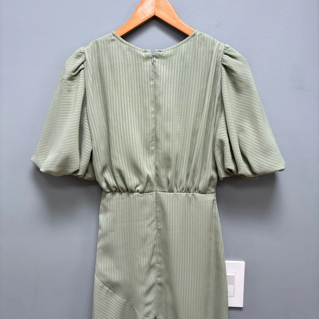 ASOS DESIGN ruched midi dress with puff sleeve check in sage green 2 - Image 9