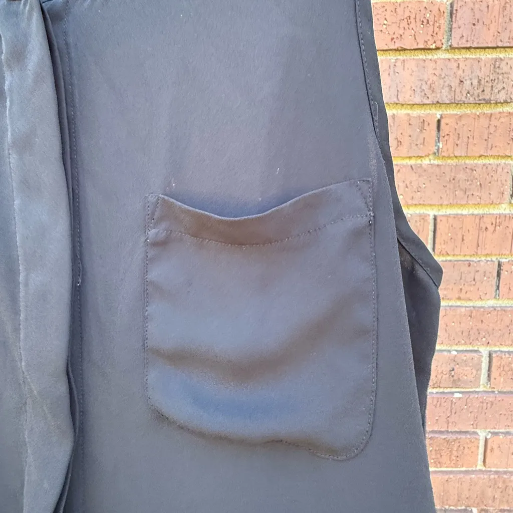 Ann Taylor Loft Black Semi Sheer Chiffon Sleeveless Top Women Large Patch Pocket - Image 3