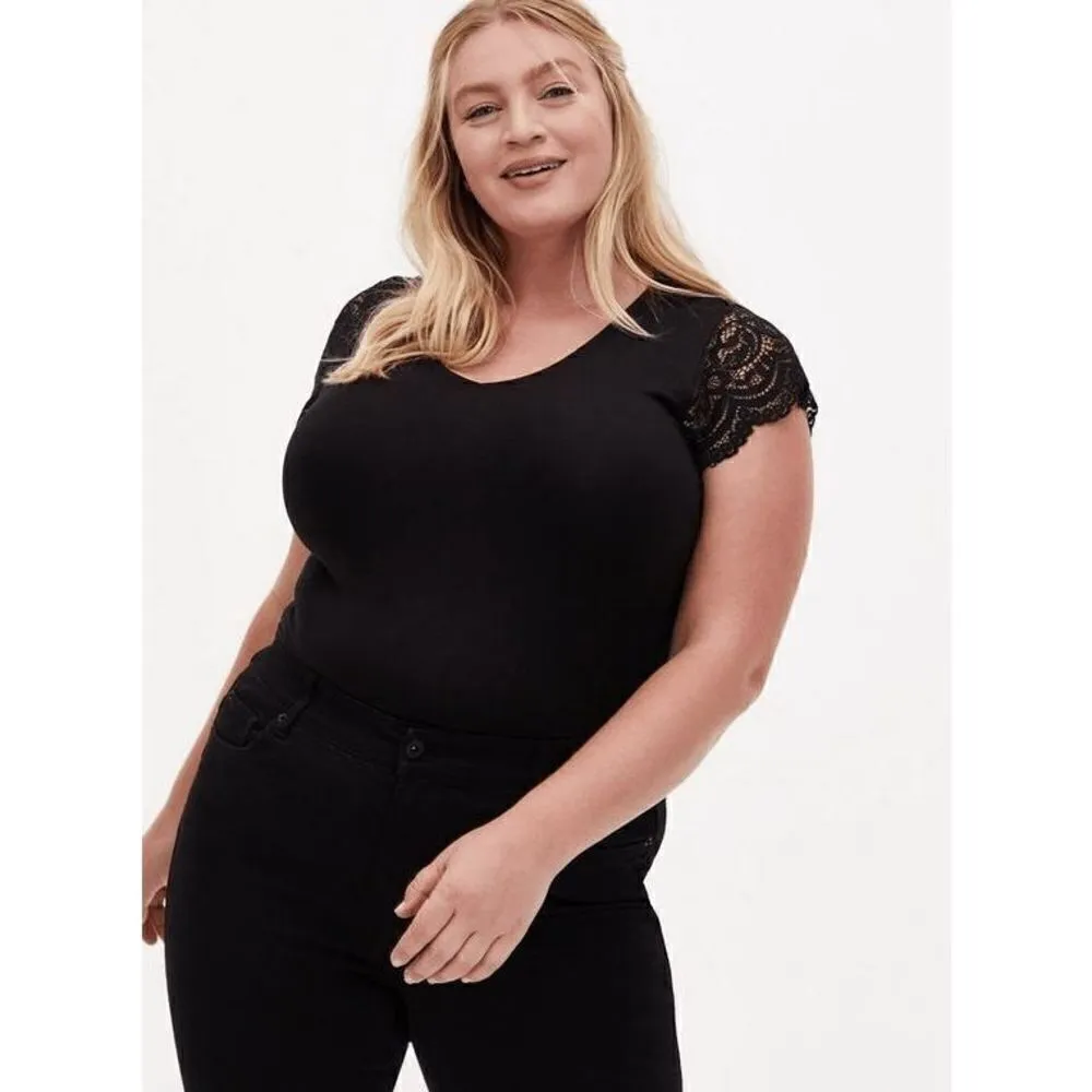 Torrid Super Soft Black Lace Sleeve Bodysuit, 5X 28 NWT - Image 8