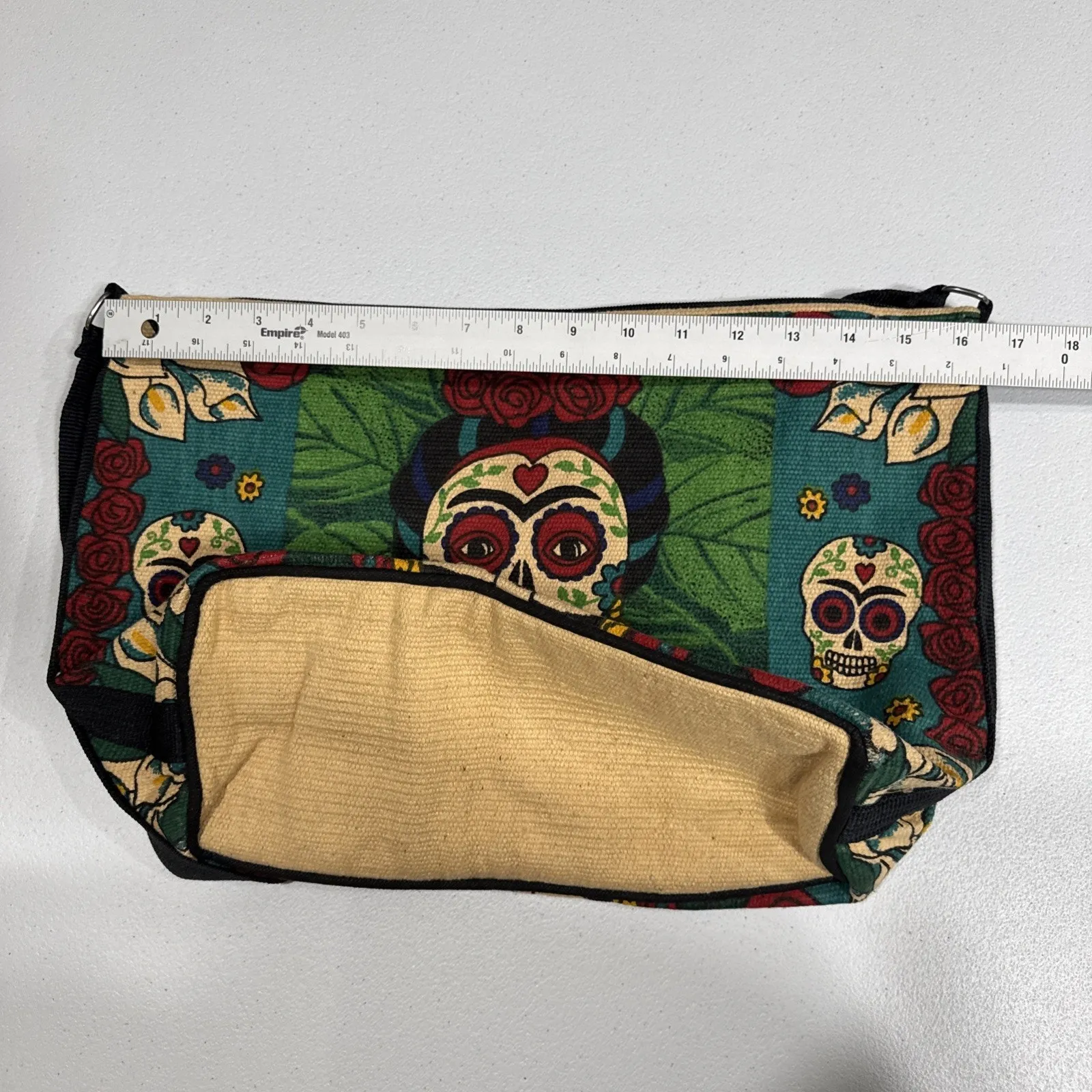 El Paso Saddleblanket Co. Frida Skull Large Tote Bag Day Of The Dead Colorful Green - Image 9
