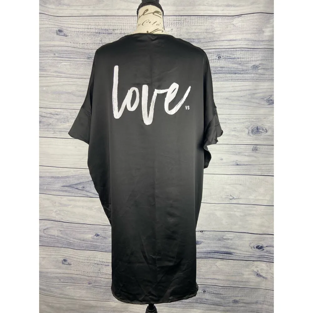 Victorias Secret Love Black Satin Robe Women One Size OS Kimono Tie Front Ruffle - Image 4