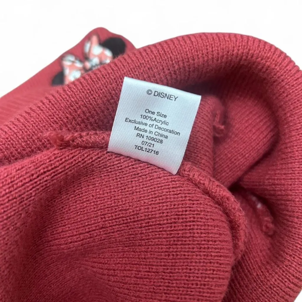 Disney Minnie Mouse Pom Beanie Hat – One Size Striped Knit Winter Pink White - Image 4